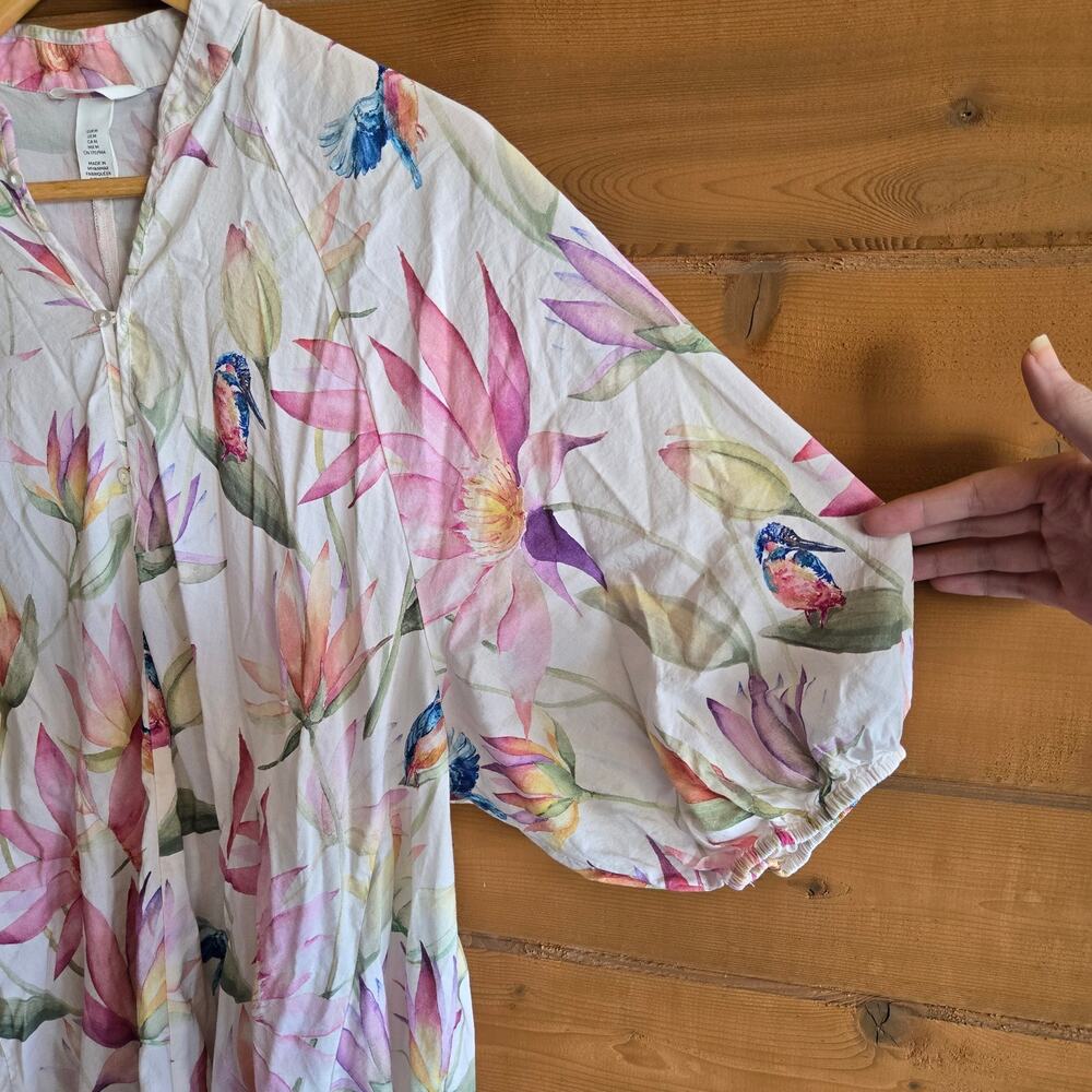 H&M Floral Tunic Dress Cream Cottagecore Boho Preppy Watercolor M Flowy Summer - Picture 4 of 5
